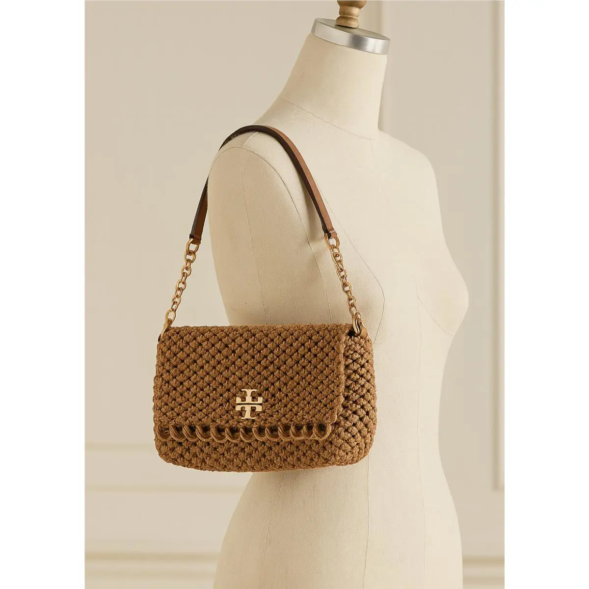 Tory Burch Kira Macramé Woven Leather Small Shoulder Bag
