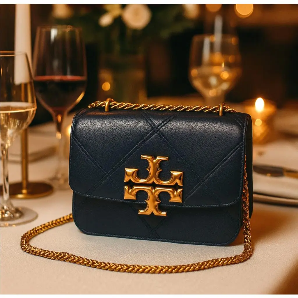 Tory Burch Eleanor Royal Navy Diamond Quilted Leather Shoulder/crossbody Bag