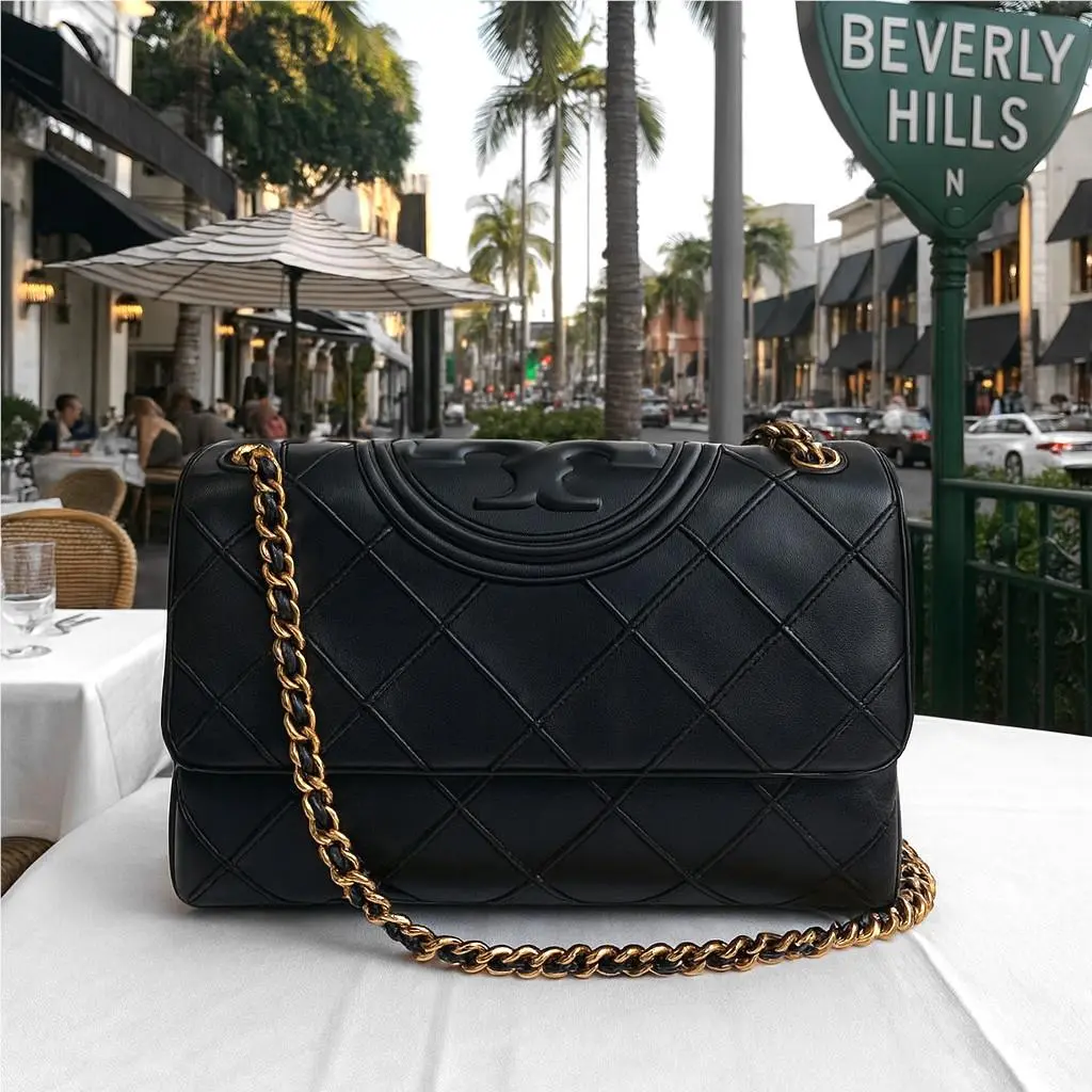 Tory Burch Soft Fleming Black Leather Convertible Shoulder/crossbody Bag