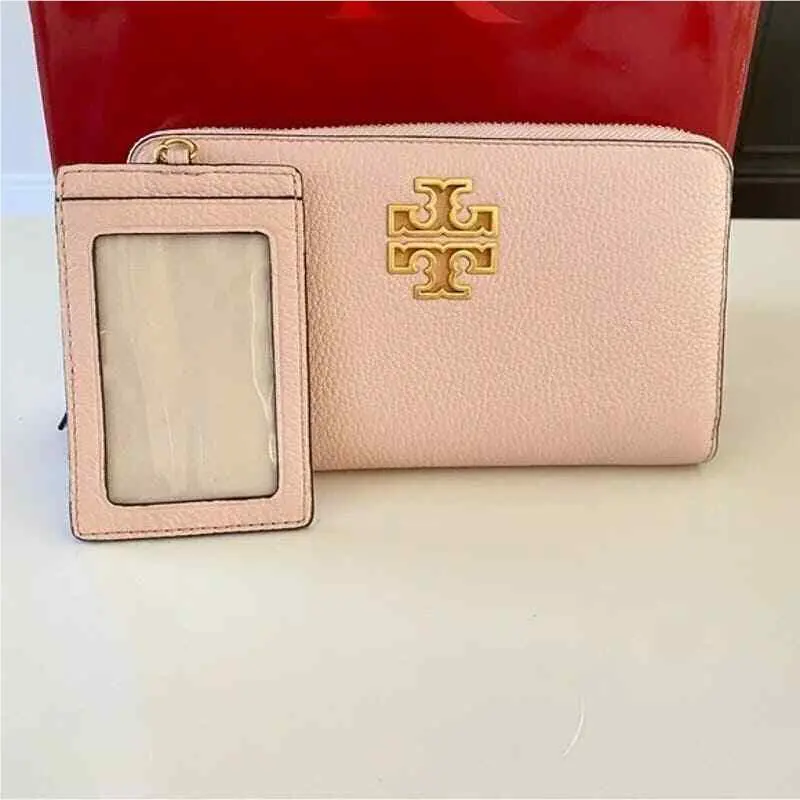 Tory Burch Britten Shell Pink Gold Hardware Leather Zip Continental Wallet