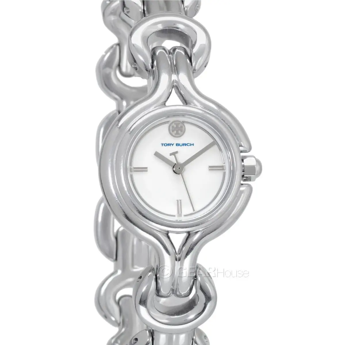 Tory Burch `the Braided Knot` Womens Watch Silver Stainless Steel White Dial