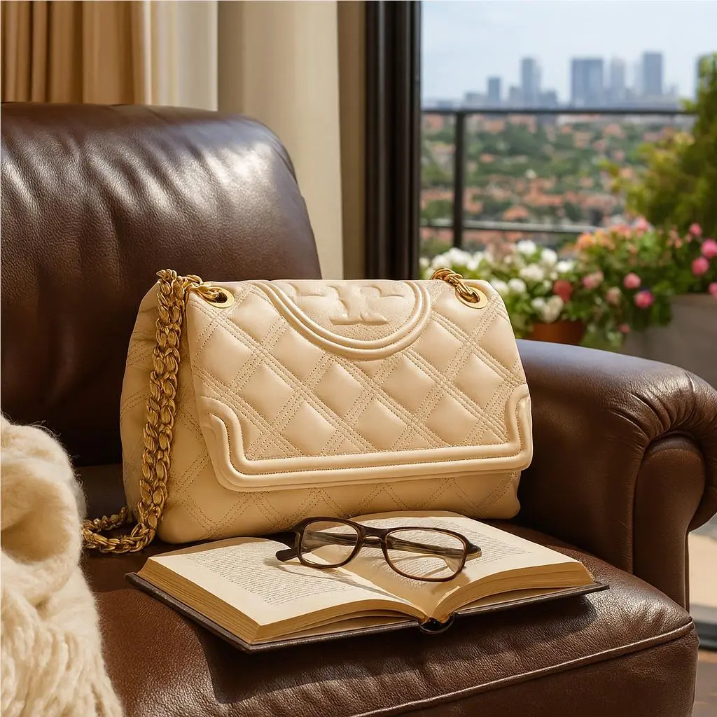 Tory Burch Soft Fleming Cream Leather Convertible Shoulder/crossbody Bag