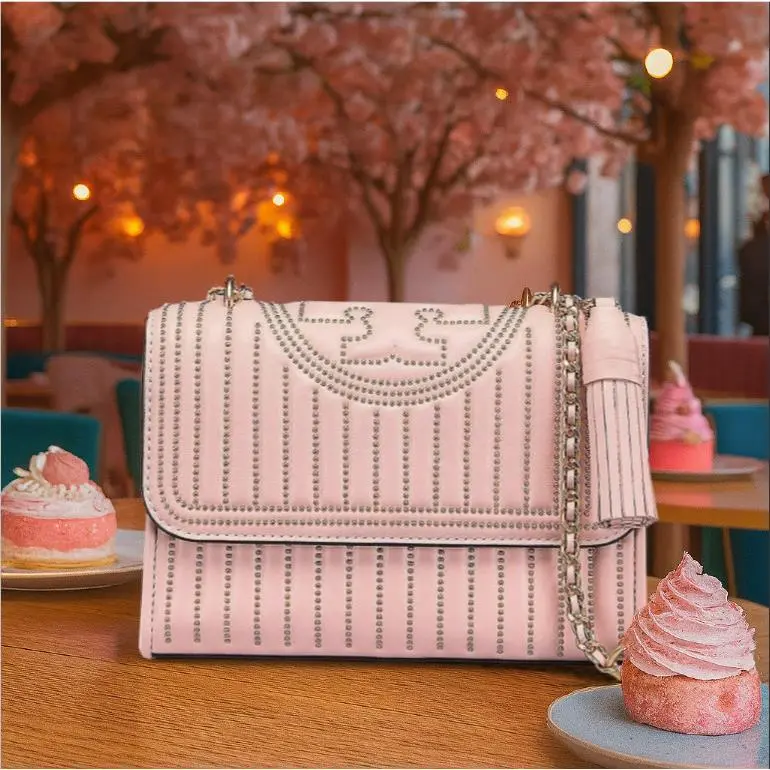 Tory Burch Fleming Mini Stud Shell Pink Leather Small Convertible Shoulder Bag