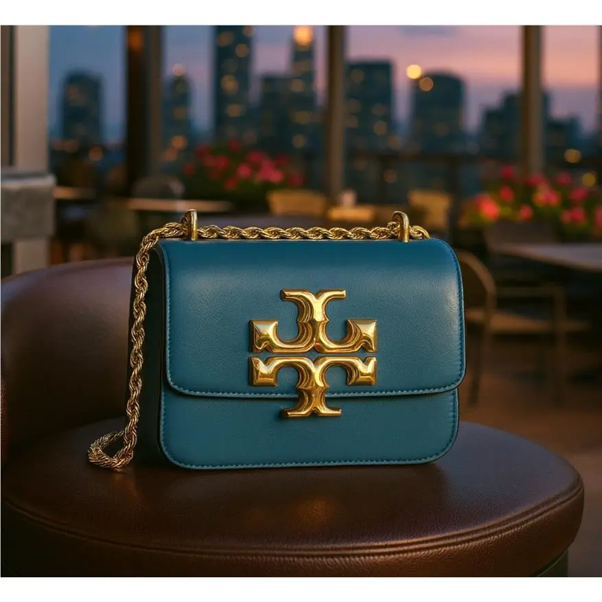Tory Burch Eleanor Brisk Blue Leather Small Convertible Shoulder Bag