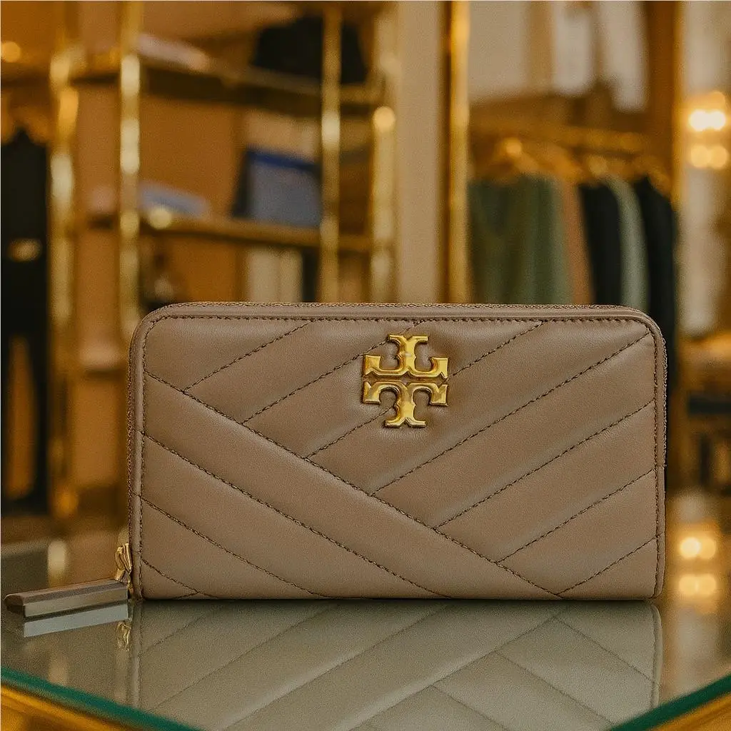 Tory Burch Kira Chevron Classic Taupe Leather Continental Long Wallet