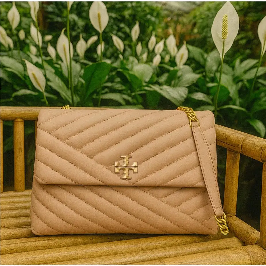 Tory Burch Kira Chevron Devon Sand Beige Leather Convertible Shoulder Bag