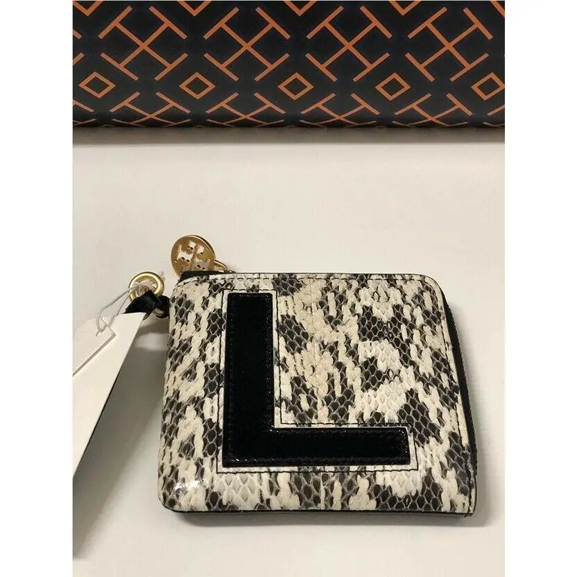 Tory Burch Natural L Monogram Card Case Key Fob
