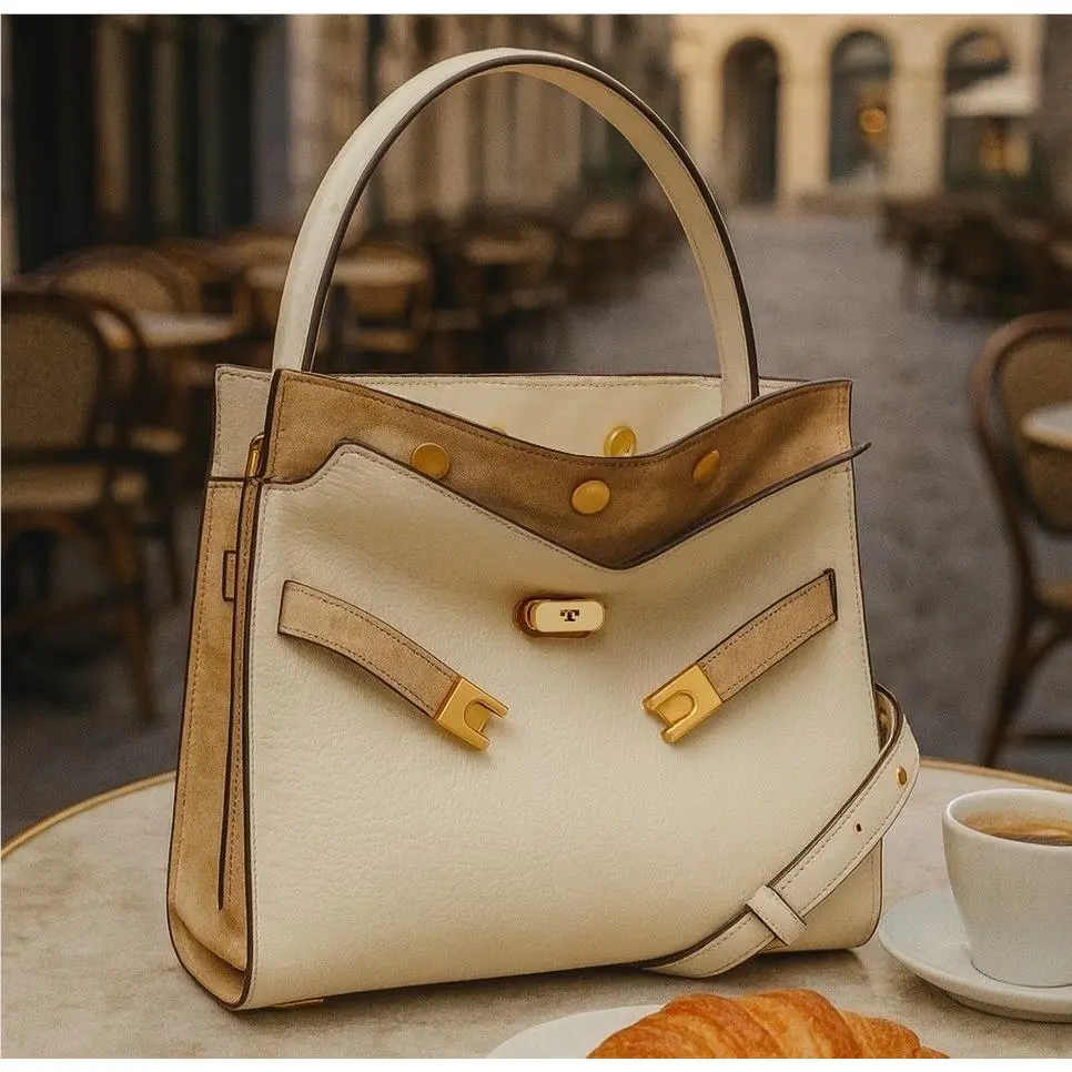 Tory Burch Lee Radziwill Double Cream Leather Small Satchel/shoulder Bag