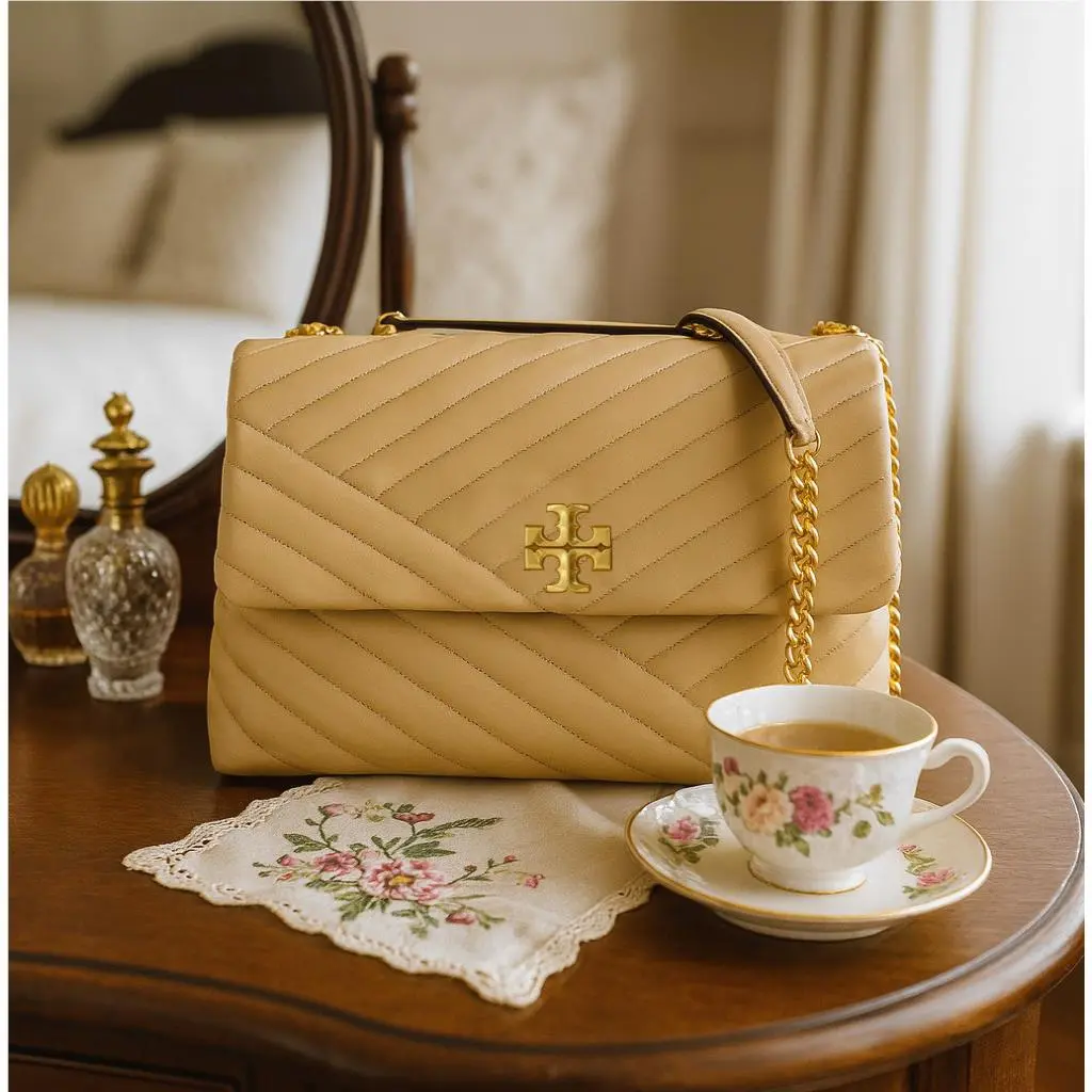 Tory Burch Kira Chevron Desert Dune Beige Convertible Shoulder/crossbody Bag