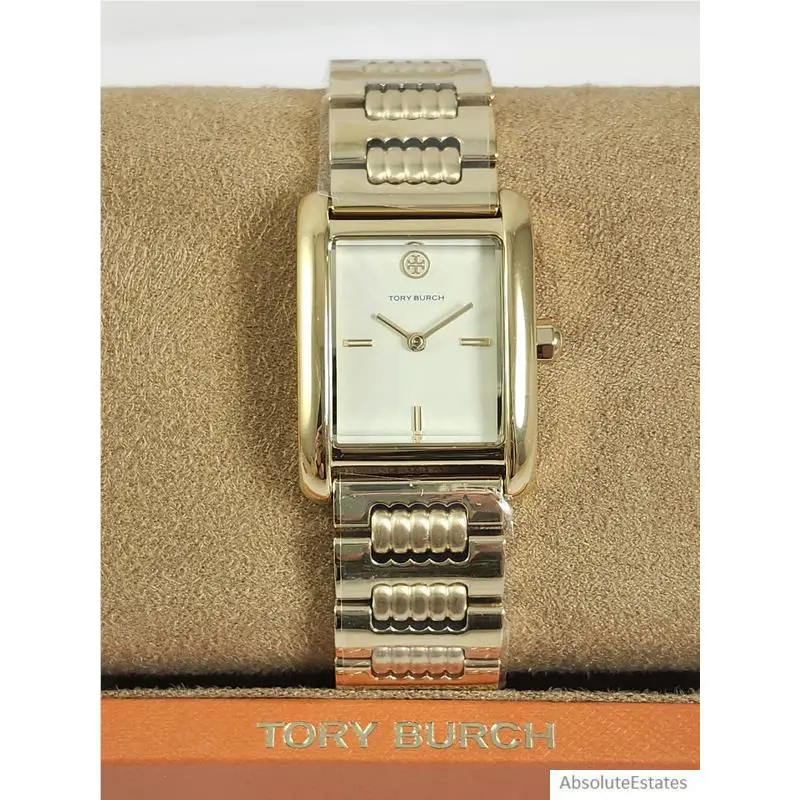 Tory Burch Gold Eleanor Ladies Watch TBW1023 Logo +box - Dial: Cream, Band: Gold, Manufacturer Band: Gold