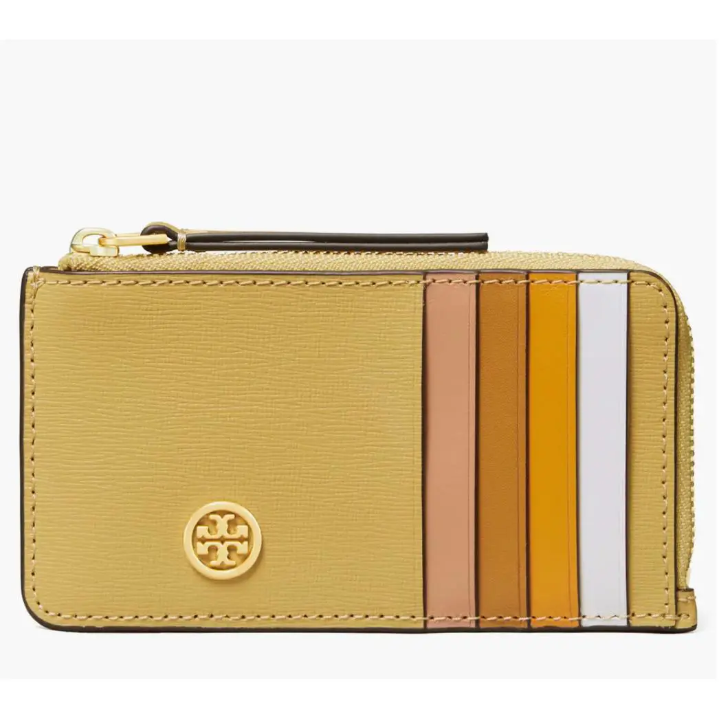 Tory Burch Robinson Color Block Top Zip Card Case Mini Wallet Beeswax Yellow