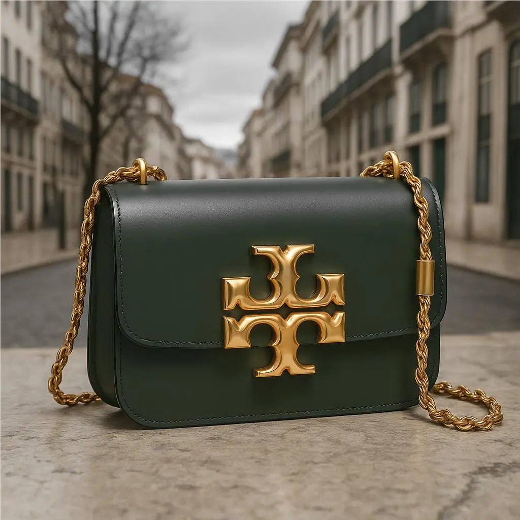 Tory Burch Eleanor Dark Ivy Green Leather Small Convertible Shoulder Bag
