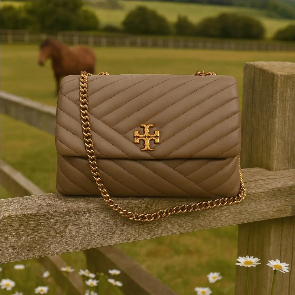 Tory Burch Kira Chevron Classic Taupe Leather Crossbody/shoulder Bag
