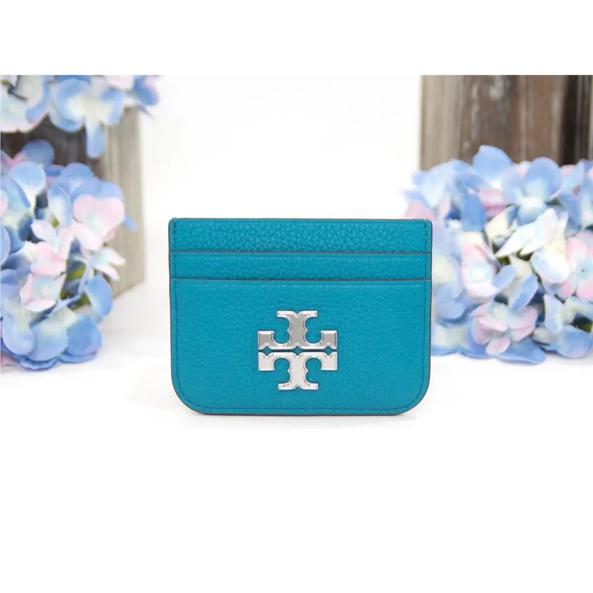 Tory Burch Transkei Blue Leather Eleanor Logo Card Case Mini Wallet