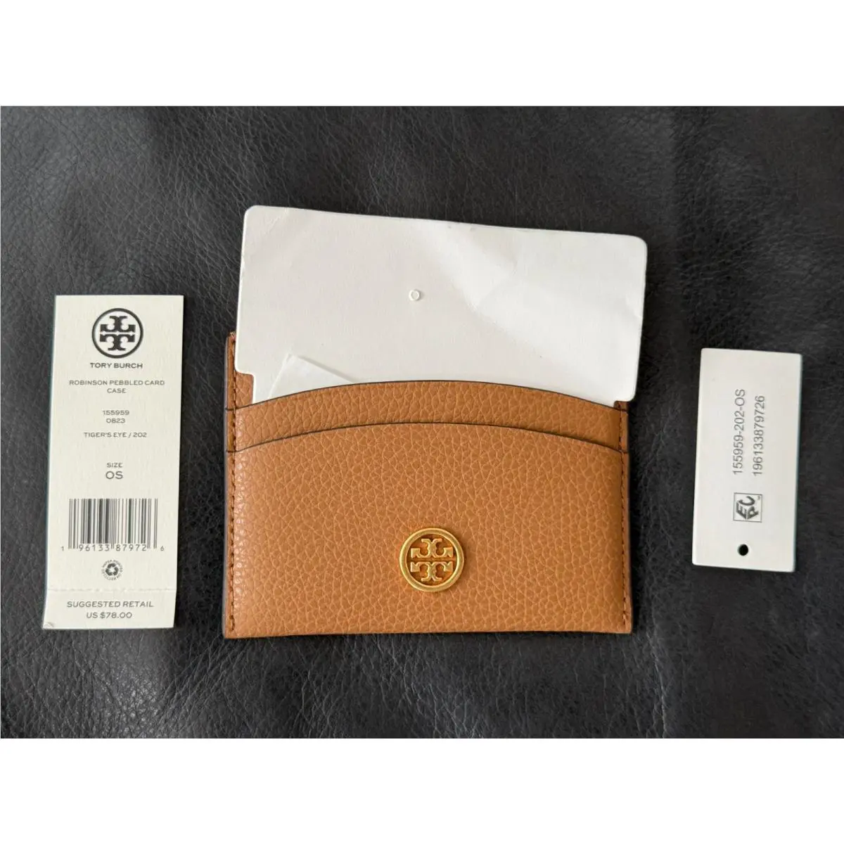 Tory Burch Robinson Leather Card Case Tiger Eye One Size