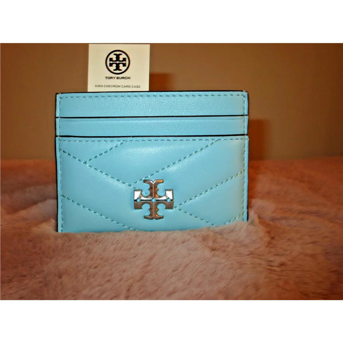 Tory Burch Kira Light Celeste Chevron Quilted Card Case