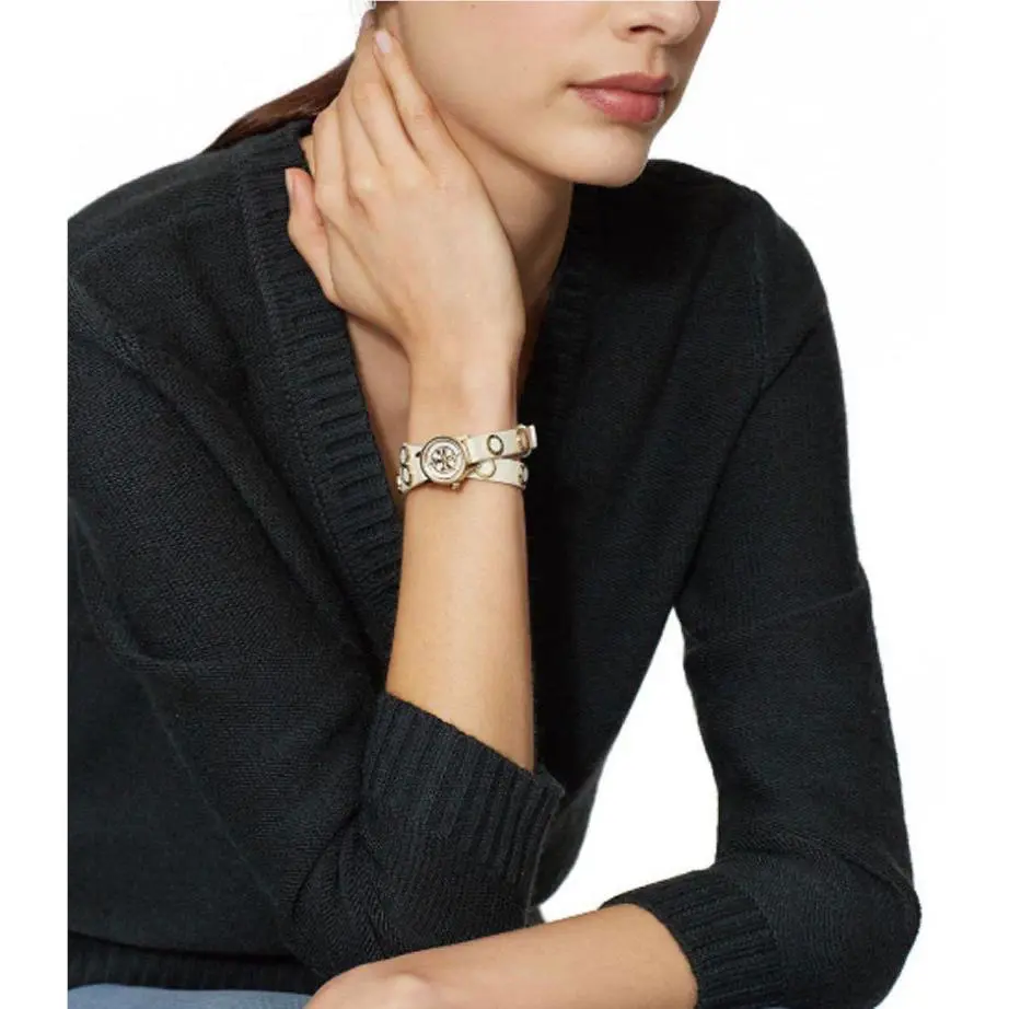 Tory Burch Reva Mini Double Wrap Leather Gold Watch - Dial: gold, Band: Gold