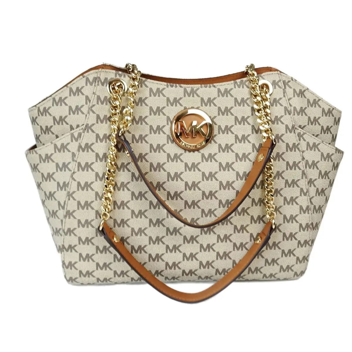 Michael Kors Jet Set Travel Chain Handbag Embossed Logo Acorn Leather Bag Tote