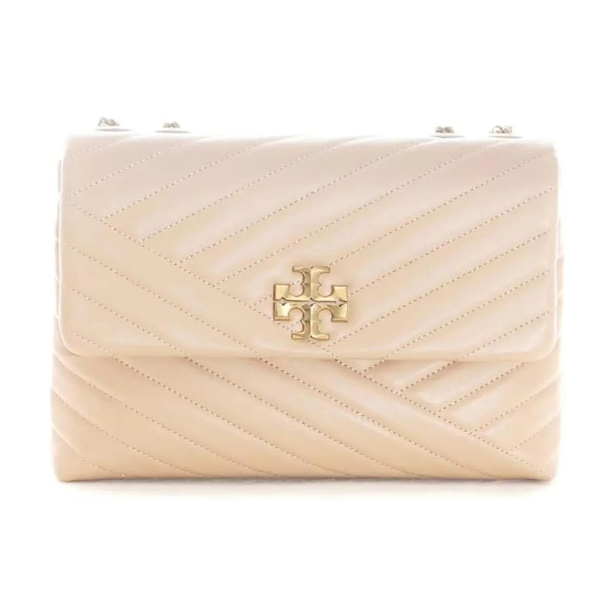Tory Burch Kira Chevron Devon Sand Shoulder Bag Leather Handbag Cream Beige