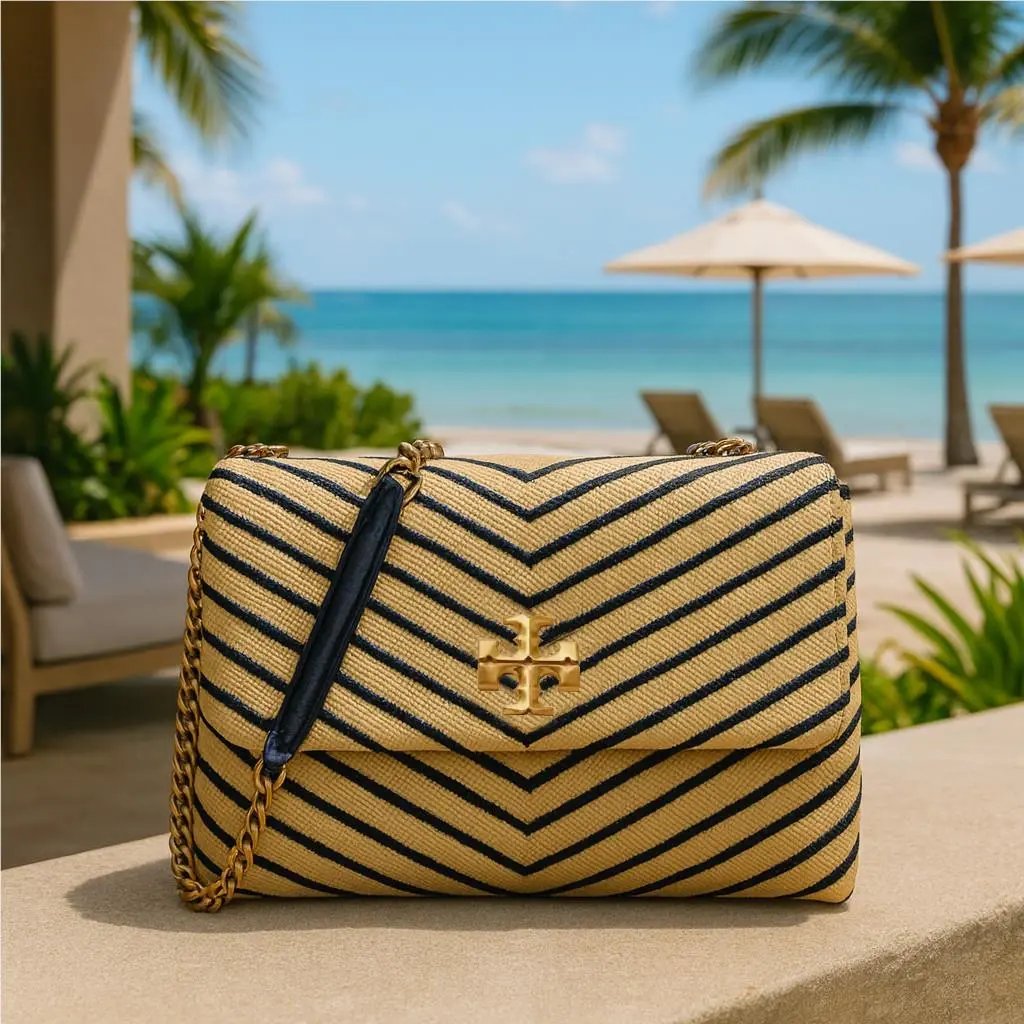Tory Burch Kira Chevron Natural Straw Convertible Shoulder/crossbody Bag