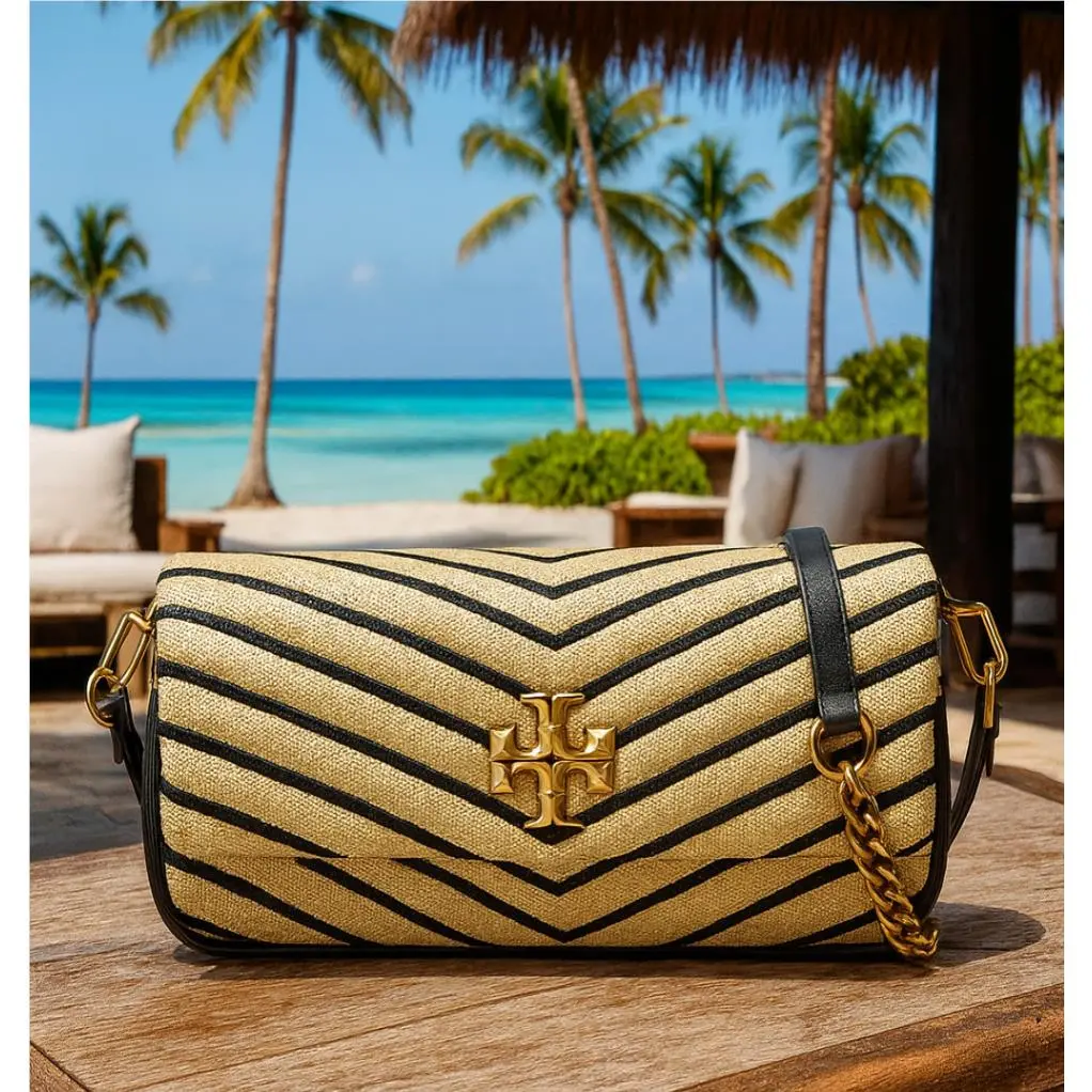 Tory Burch Kira Chevron Small Convertible Shoulder Bag Natural Soft Straw