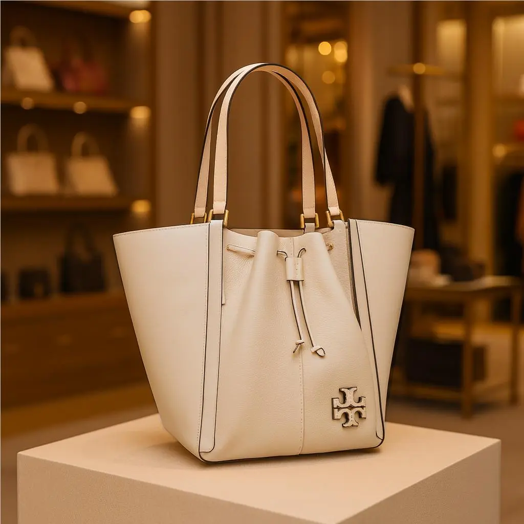 Tory Burch Mcgraw Dragonfly Brie Cream Leather Oversized Drawstring Tote Bag