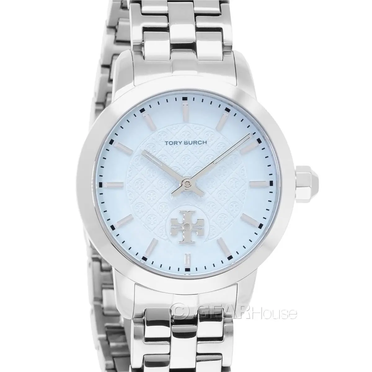 Tory Burch `the Tory` Womens Watch Sky Blue Dial Silver Stainless Steel Band