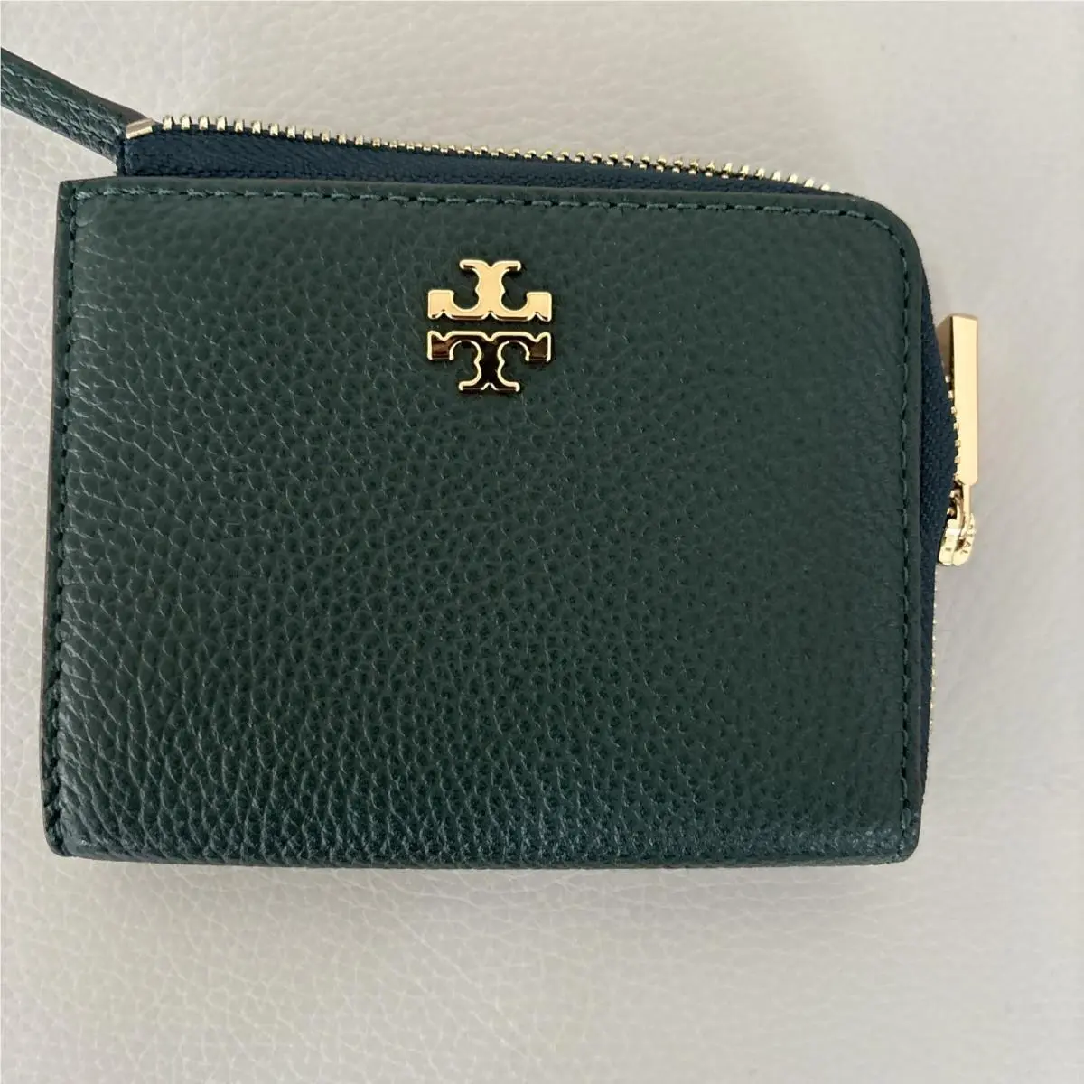 Tory Burch Small Leather Zip Gold Hardware Wallet Green