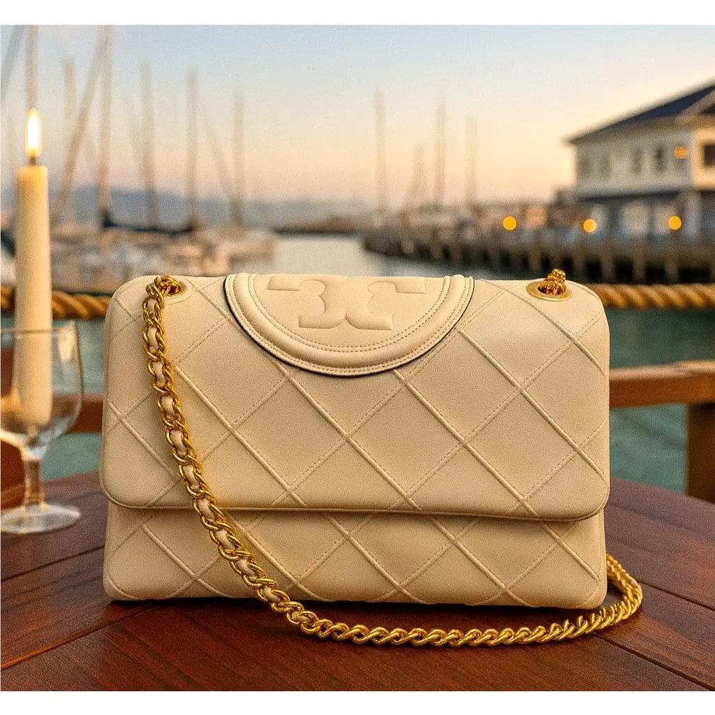 Tory Burch Soft Fleming Cream Leather Convertible Shoulder Bag/crossbody Bag