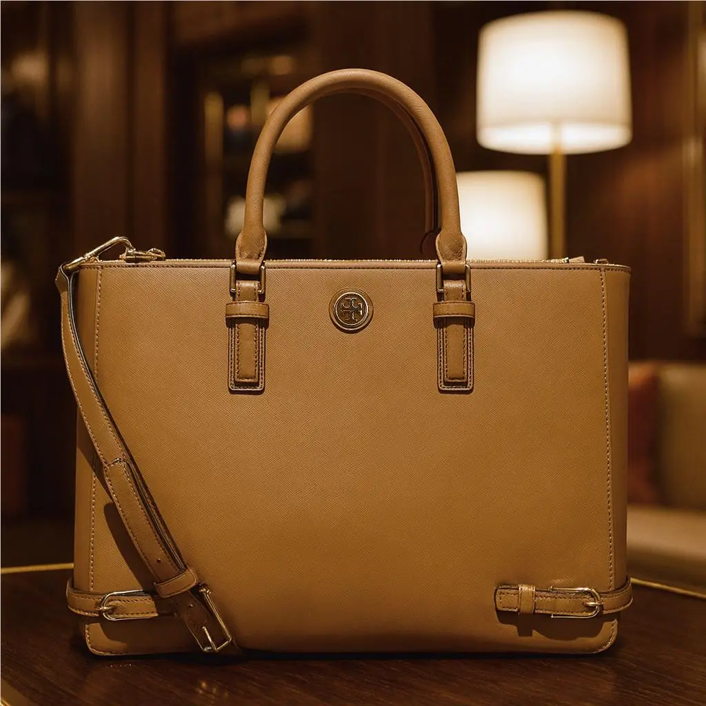 Tory Burch Robinson Tigers Eye Tan/brown Saffiano Leather Multi Tote Bag