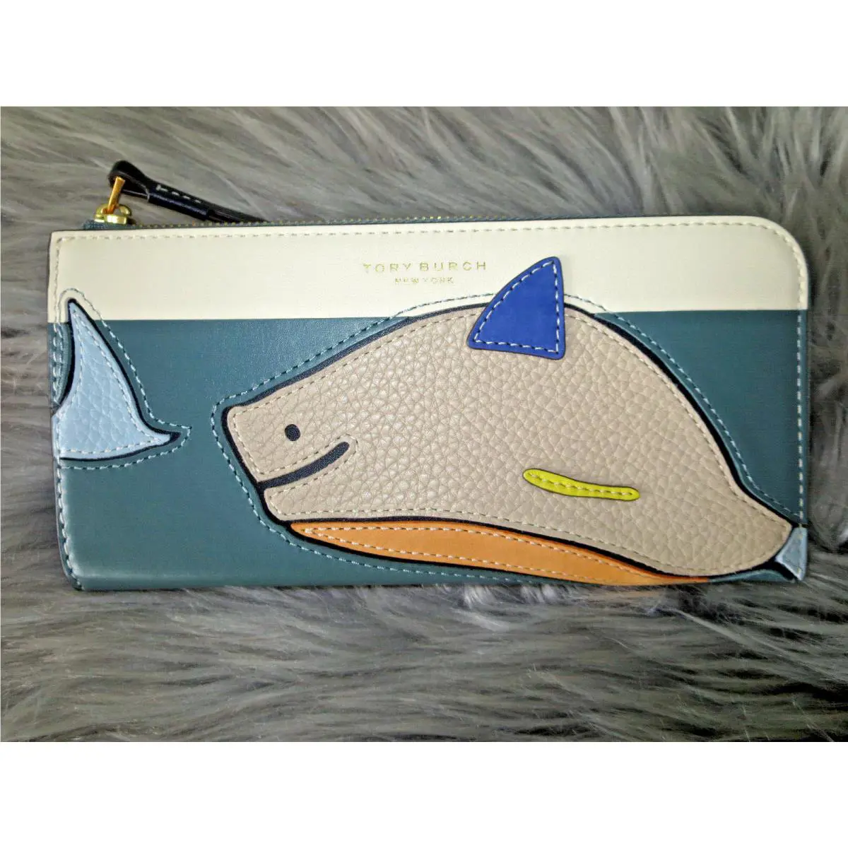 Tory Burch Perry Shark Applique Zip Continental Wallet- Super Rare