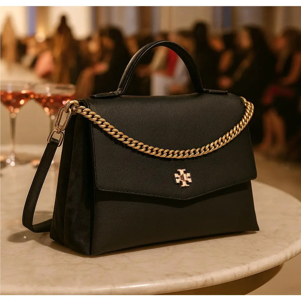 Tory Burch Kira Black Mixed Material Leather Top Handle Satchel/shoulder Bag