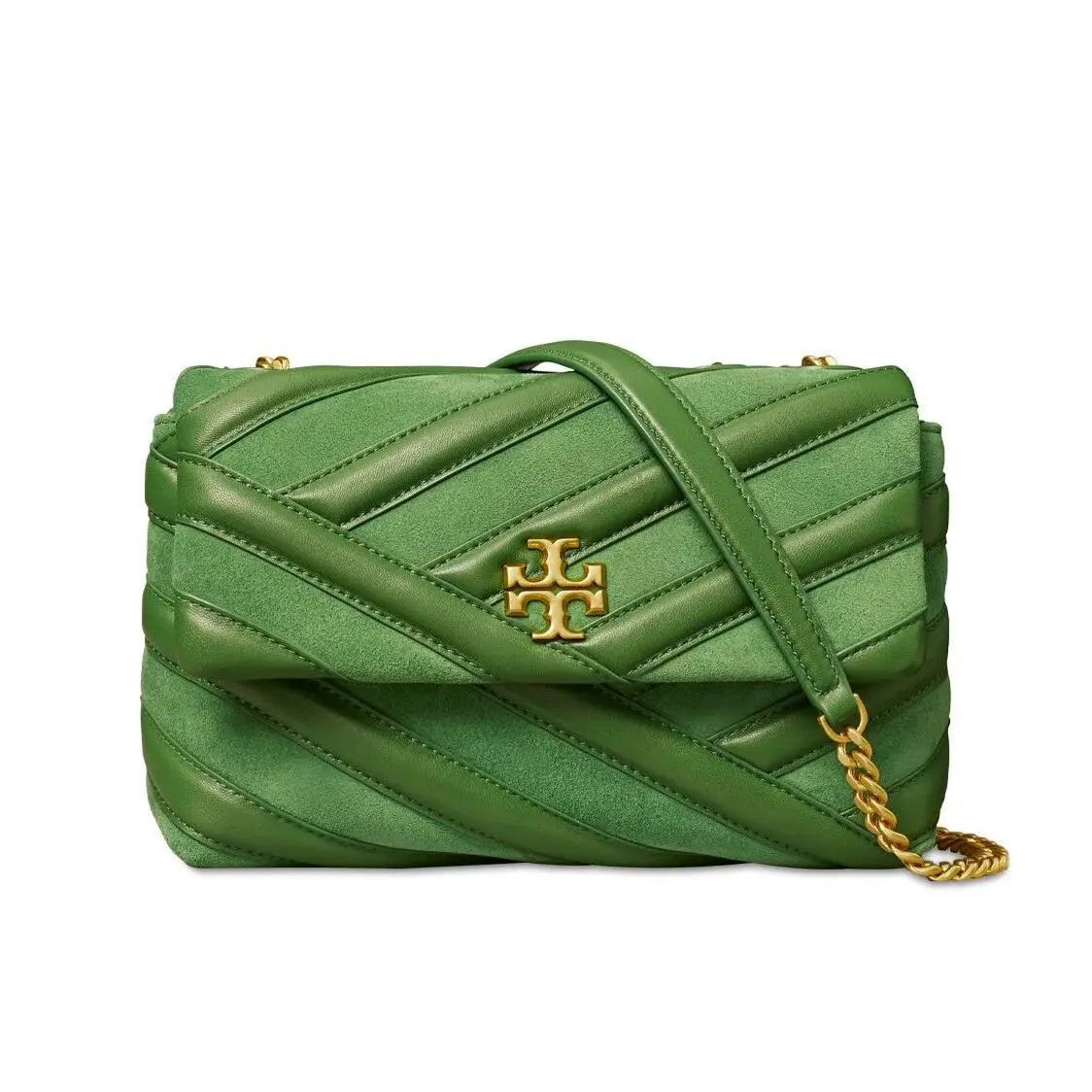 Tory Burch Kira Chevron Bombe Small Leather Shoulder Bag Arugula