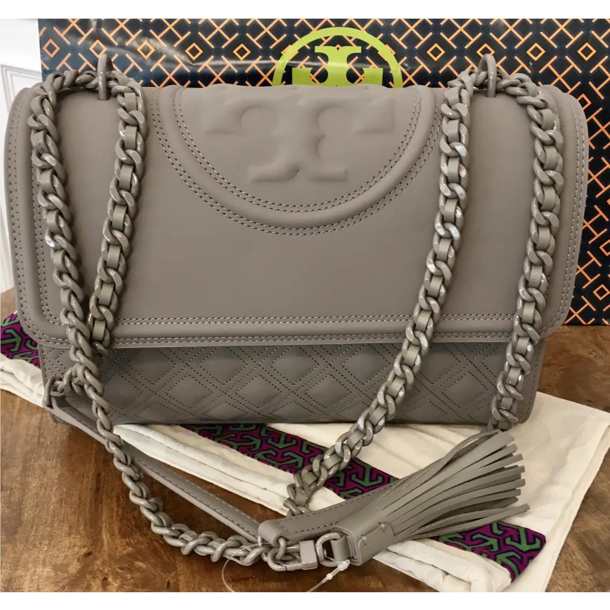Tory Burch Fleming Convertible Shoulder Gray Heron Matte Bag