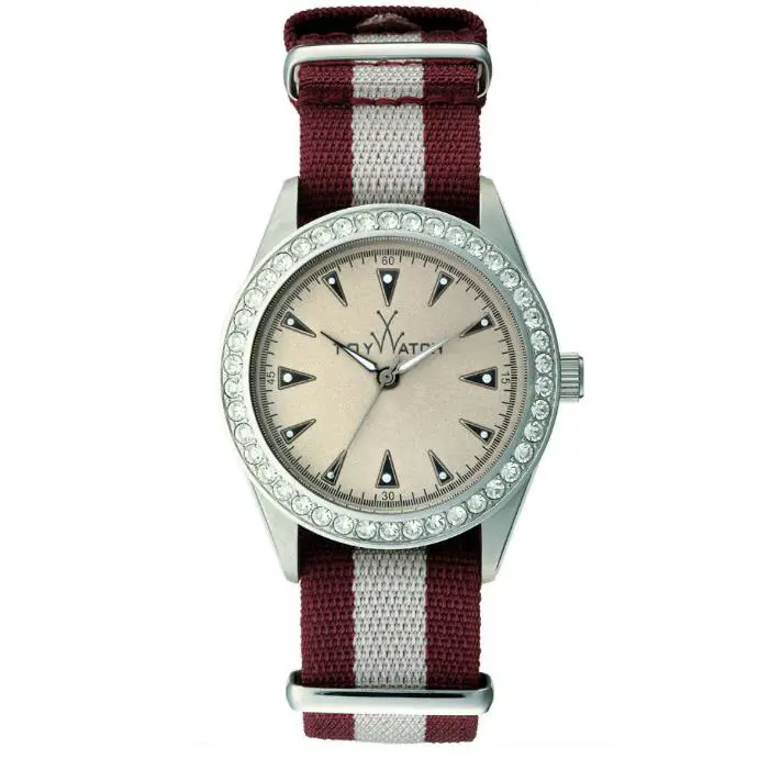 Toy Watch VI08SL Vintage Burgundy Grey Stripe Band Watch F1701 by ToyWatch