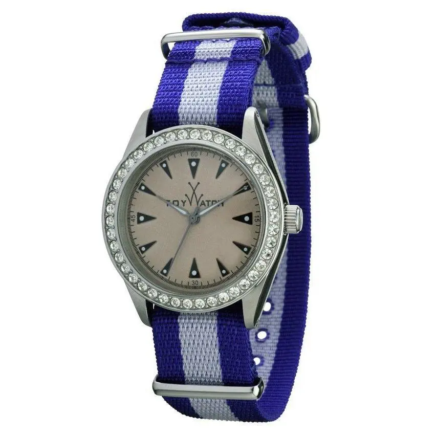 Toy Watch Vintage Women`s Blue Grey Stripe Band VI08SL Swarovski Crystals F2003 by ToyWatch