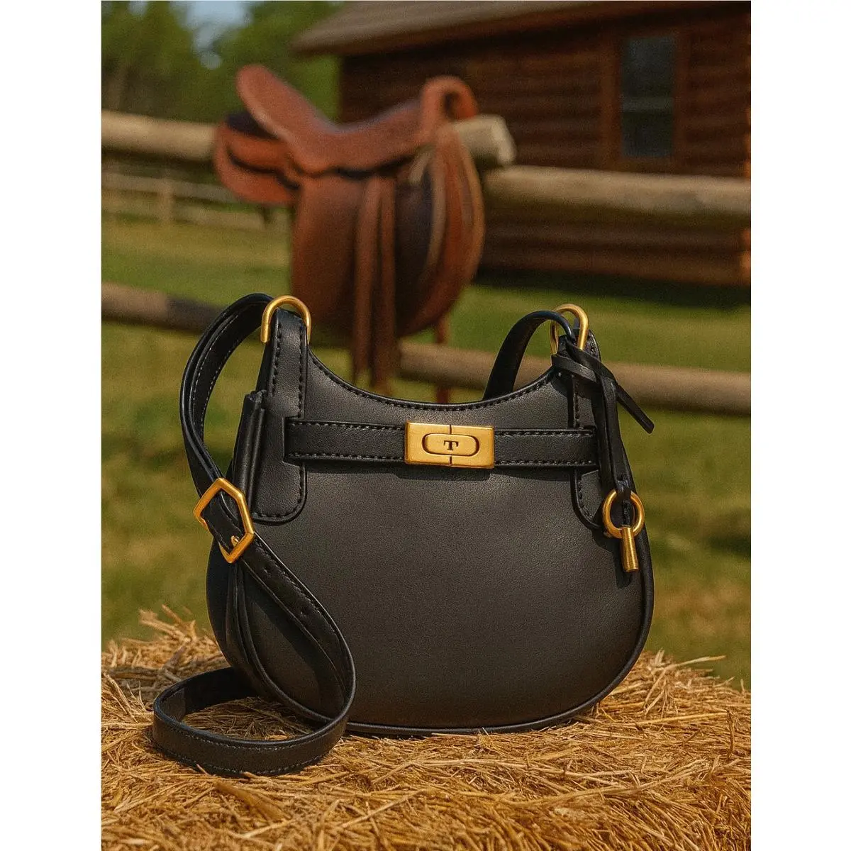 Tory Burch Lee Radziwill Black Leather Small Saddle Shoulder/crossbody Bag