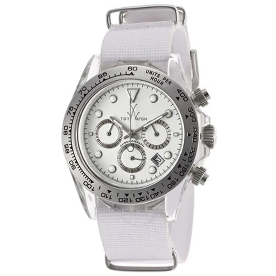 Toywatch Toy Watch Chronograph White Dial White Canvas Strap Men`s Watch 5003WHW by ToyWatch