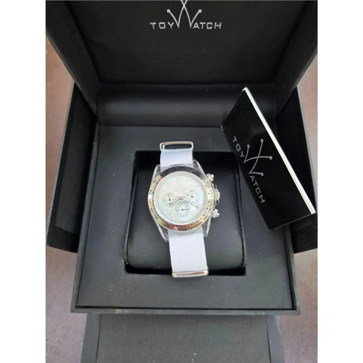 Toywatch Toy Watch Chronograph White Dial White Canvas Strap Men`s Watch 5003WHW by ToyWatch