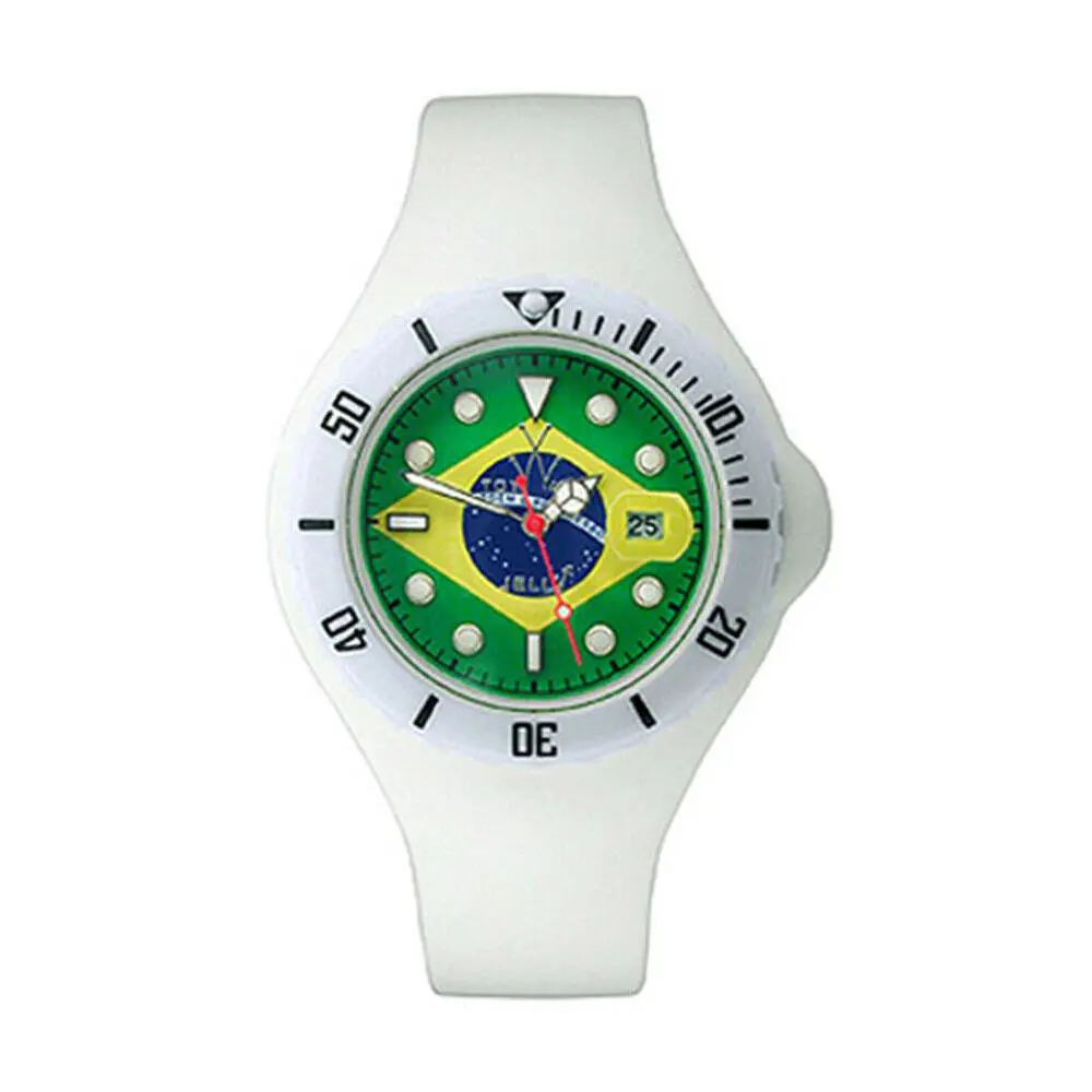 Toywatch Jelly Flag Brazil Only Time Plasteramic White Silicon Watch JYF05BR by ToyWatch