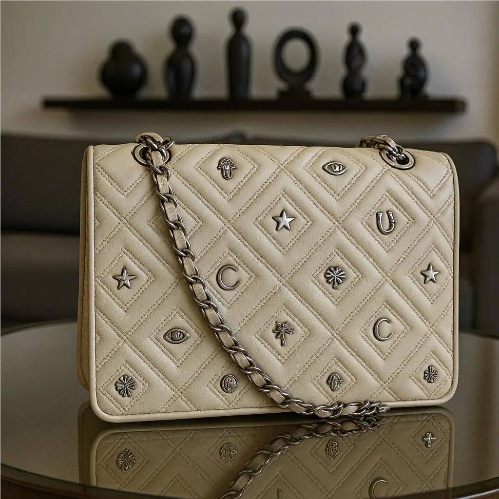 Tory Burch Fleming Farida Charm Cream Leather Large Convertible Shoulder Bag