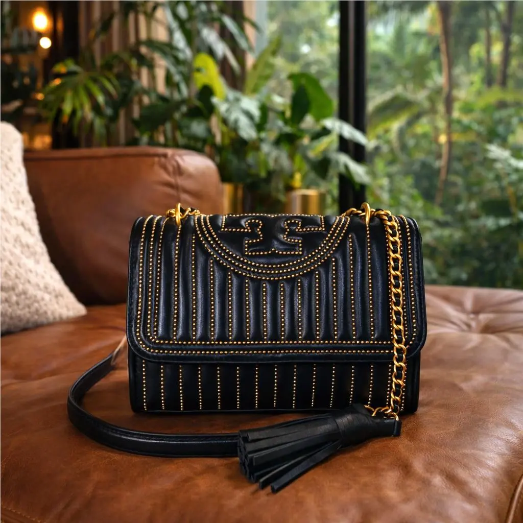 Tory Burch Fleming Mini-stud Black Small Convertible Crossbody Shoulder Bag