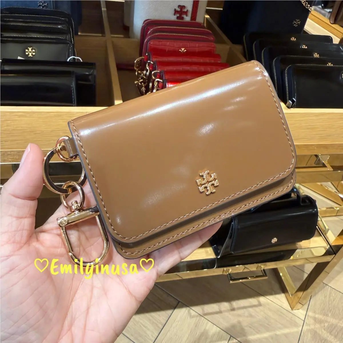 Tory Burch Emerson Smooth Flap Card Case 176972 Rich Walnut