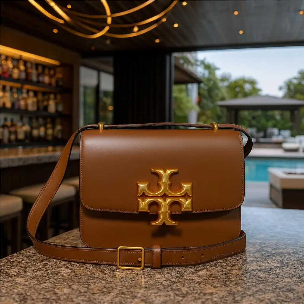 Tory Burch Eleanor Moose Brown Leather Convertible Shoulder Bag/crossbody Bag
