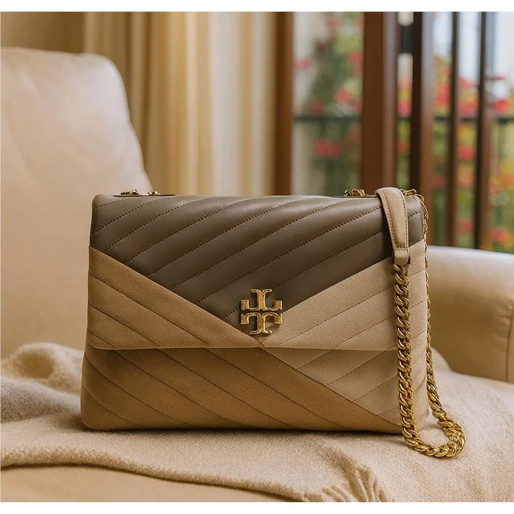 Tory Burch Kira Chevron Mixed Leather Colorblock Convertible Shoulder Bag