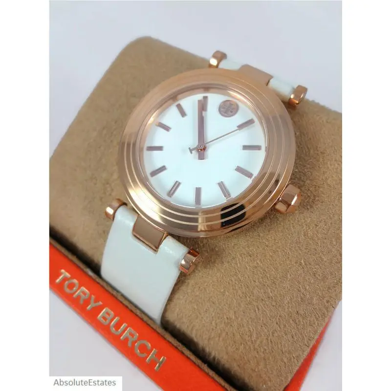 Classic T Ivory White Rose Gold Leather Watch TBW9012 by Tory Burch