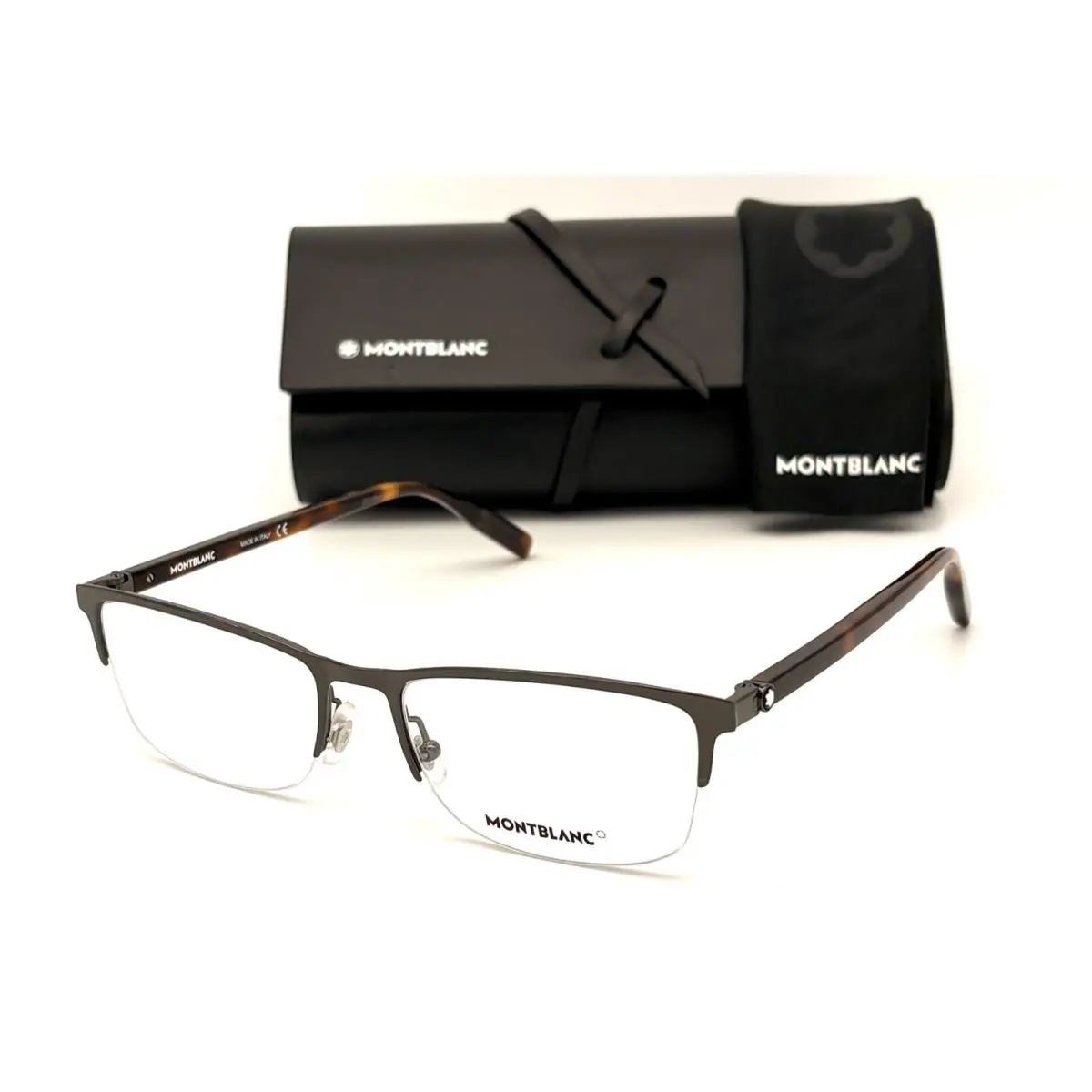 Montblanc Mont Blanc MB0016O 002 Ruthenium Havana Transparent / Clear Lens 56mm Eyeglasses
