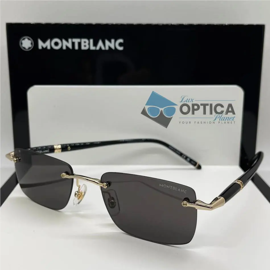 Montblanc Mont Blanc MB 0344S-001 Gold Black Grey Rimless Unisex Sunglasses