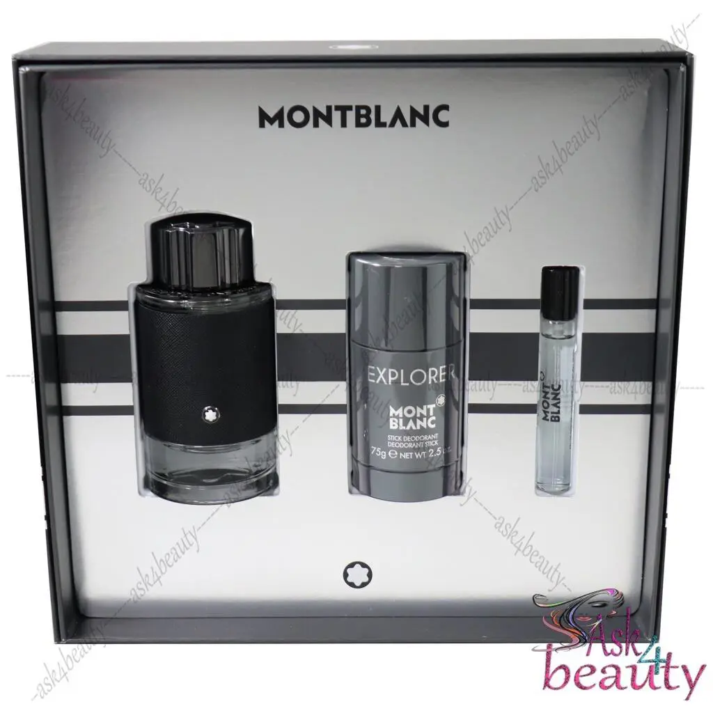 Mont Blanc Explorer 3 Pcs Set with 3.4/3.3 oz Edp Spray Men by Montblanc