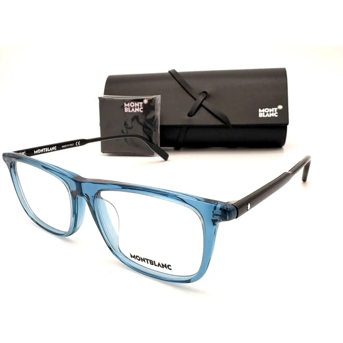 Mont Blanc MB0012O 006 Blue Black Transparent / Clear Lens 54mm Eyeglasses by Montblanc